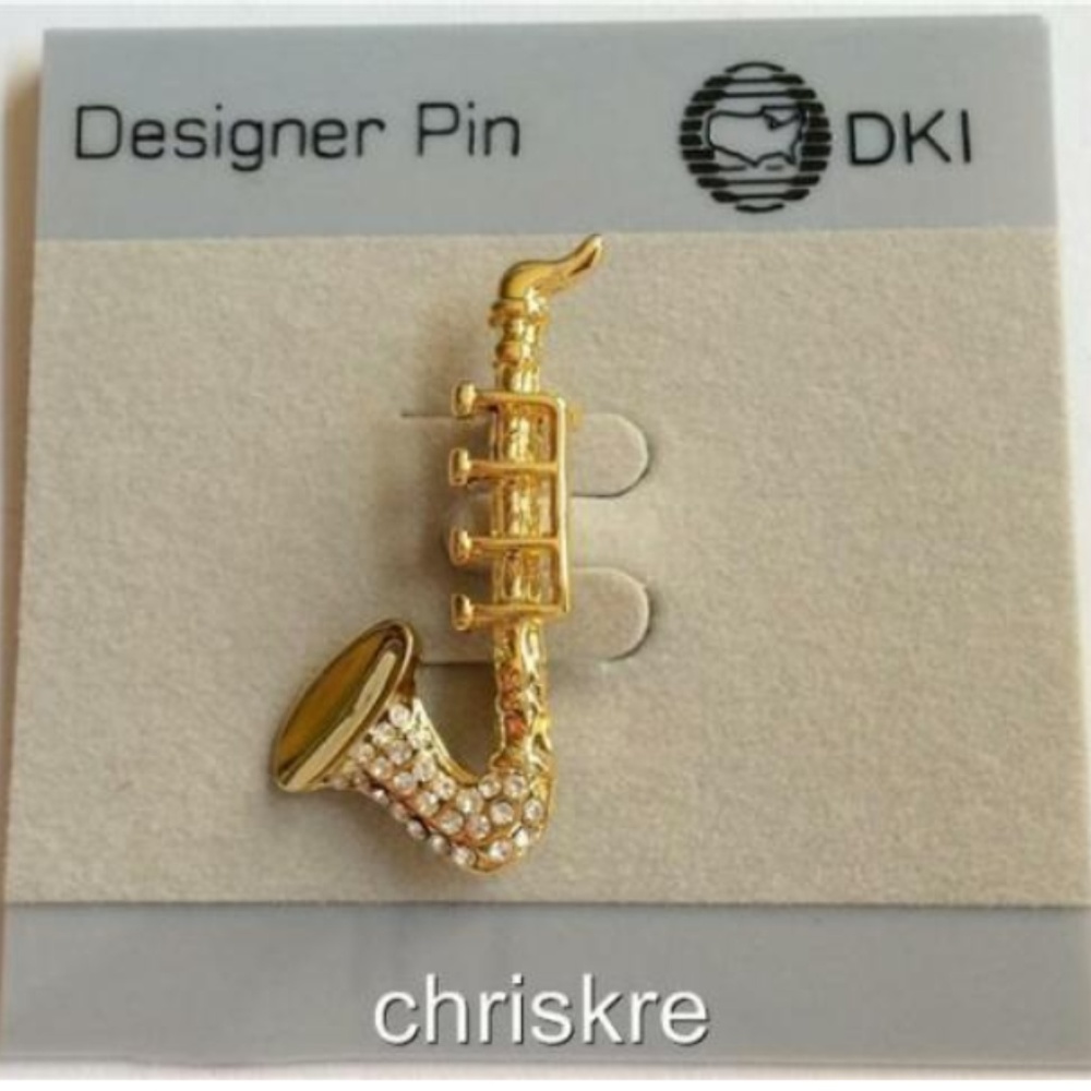 Gold Plated Crystal Saxophone Pin Brooch Jazz Sax Music Musician Teacher Gift